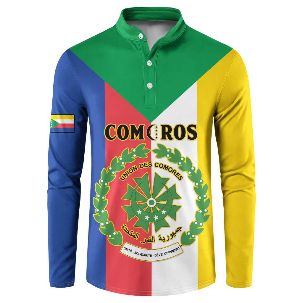 Comoros Button Sweatshirt Coat Of Arms Flag Style