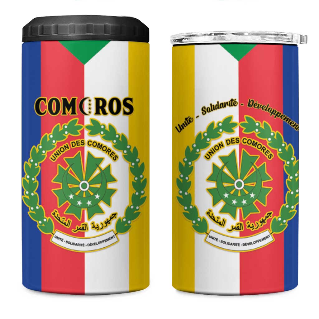Comoros 4 in 1 Can Cooler Tumbler Coat Of Arms Flag Style