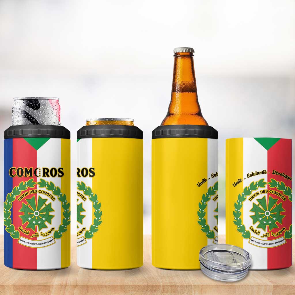 Comoros 4 in 1 Can Cooler Tumbler Coat Of Arms Flag Style