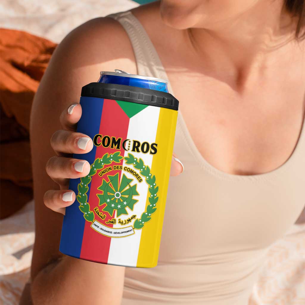 Comoros 4 in 1 Can Cooler Tumbler Coat Of Arms Flag Style