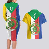 Comoros Couples Matching Long Sleeve Bodycon Dress and Hawaiian Shirt Coat Of Arms Flag Style