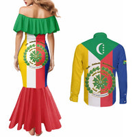 Comoros Couples Matching Mermaid Dress and Long Sleeve Button Shirt Coat Of Arms Flag Style