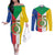 Comoros Couples Matching Off The Shoulder Long Sleeve Dress and Long Sleeve Button Shirt Coat Of Arms Flag Style