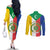 Comoros Couples Matching Off The Shoulder Long Sleeve Dress and Long Sleeve Button Shirt Coat Of Arms Flag Style