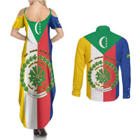 Comoros Couples Matching Summer Maxi Dress and Long Sleeve Button Shirt Coat Of Arms Flag Style