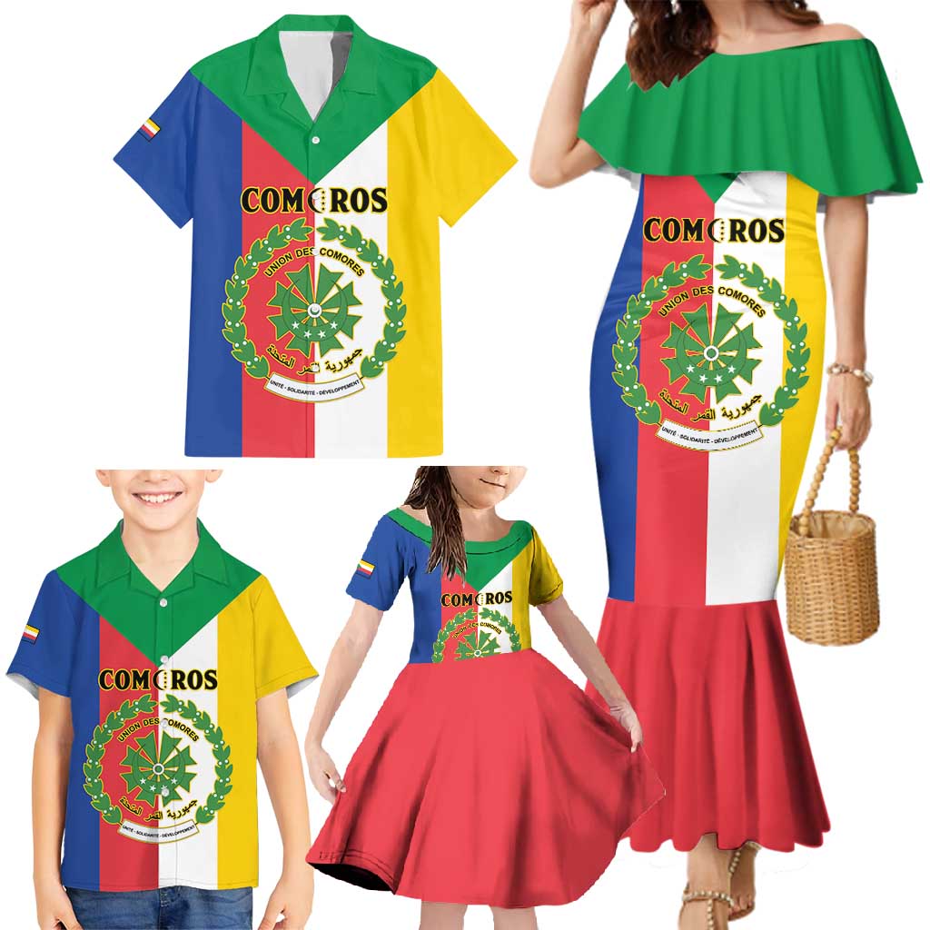 Comoros Family Matching Mermaid Dress and Hawaiian Shirt Coat Of Arms Flag Style