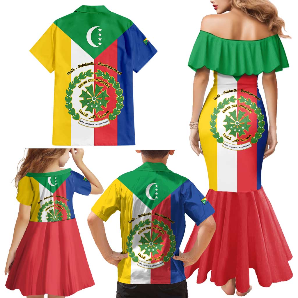 Comoros Family Matching Mermaid Dress and Hawaiian Shirt Coat Of Arms Flag Style