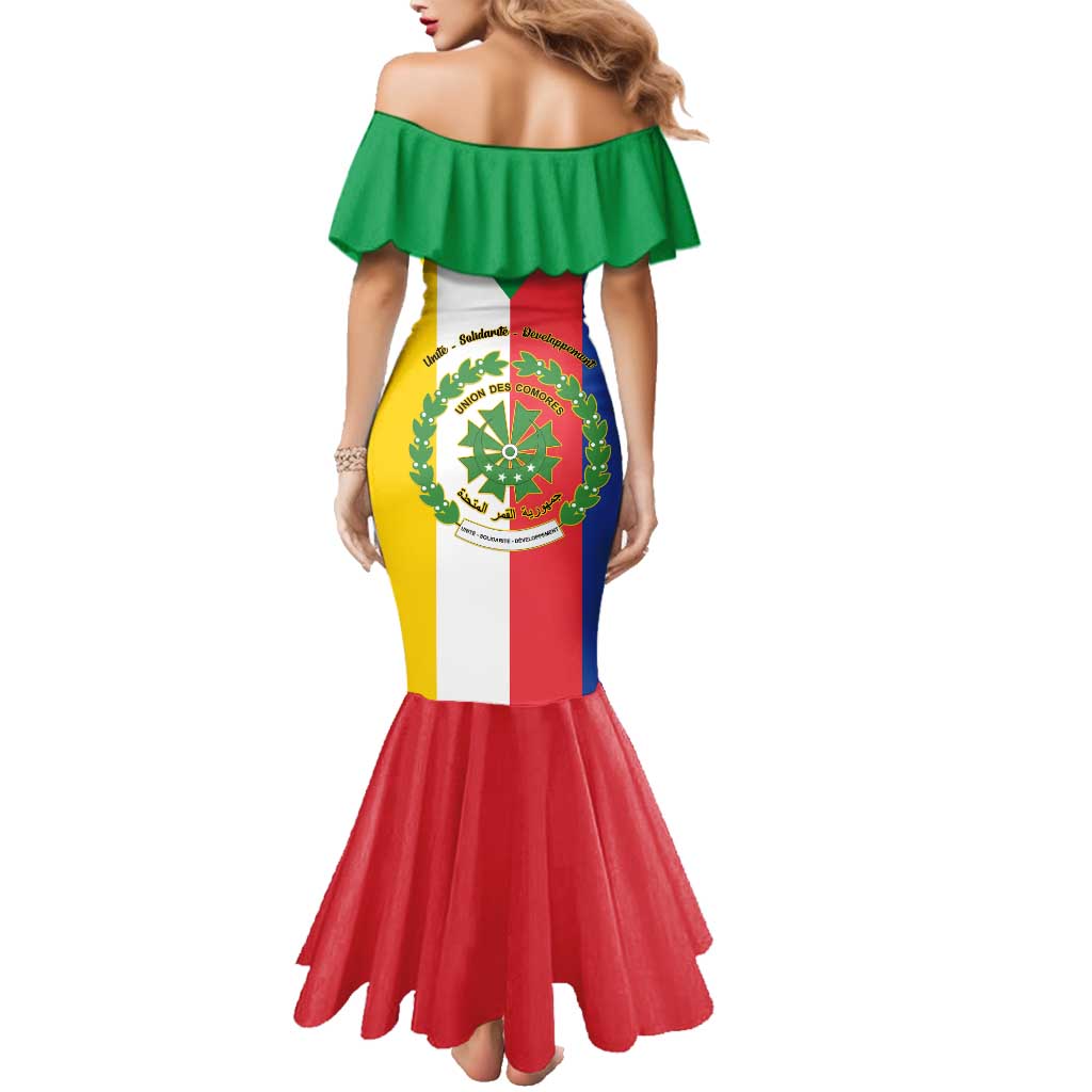Comoros Family Matching Mermaid Dress and Hawaiian Shirt Coat Of Arms Flag Style