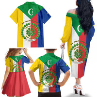 Comoros Family Matching Off The Shoulder Long Sleeve Dress and Hawaiian Shirt Coat Of Arms Flag Style
