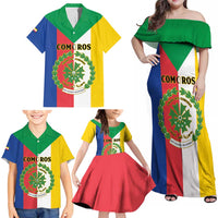 Comoros Family Matching Off Shoulder Maxi Dress and Hawaiian Shirt Coat Of Arms Flag Style
