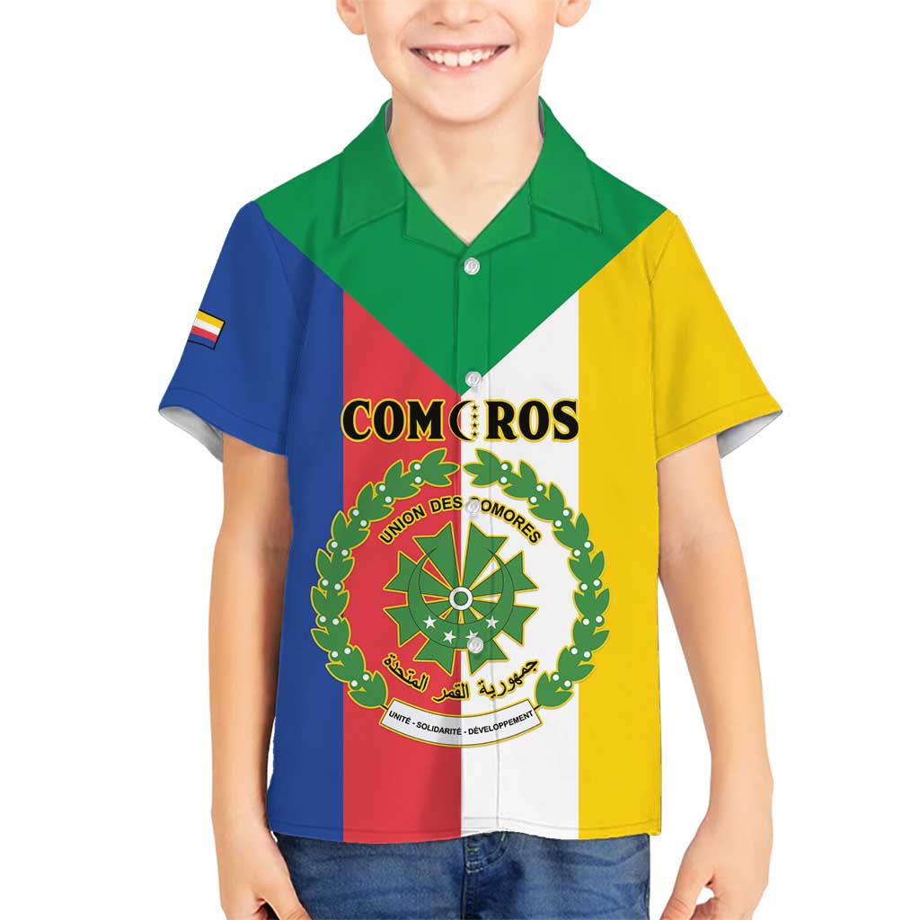 Comoros Family Matching Off Shoulder Maxi Dress and Hawaiian Shirt Coat Of Arms Flag Style
