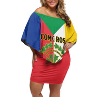 Comoros Family Matching Off Shoulder Short Dress and Hawaiian Shirt Coat Of Arms Flag Style
