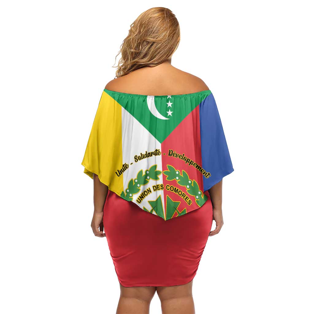 Comoros Family Matching Off Shoulder Short Dress and Hawaiian Shirt Coat Of Arms Flag Style