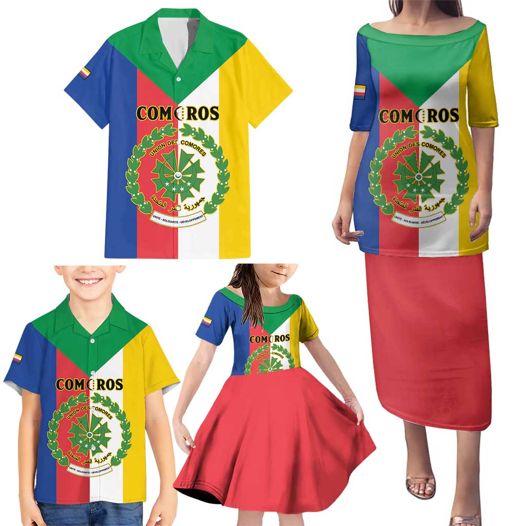 Comoros Family Matching Puletasi and Hawaiian Shirt Coat Of Arms Flag Style