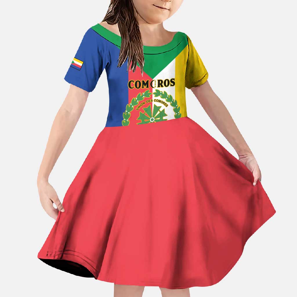 Comoros Family Matching Short Sleeve Bodycon Dress and Hawaiian Shirt Coat Of Arms Flag Style