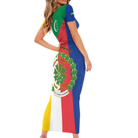 Comoros Family Matching Short Sleeve Bodycon Dress and Hawaiian Shirt Coat Of Arms Flag Style