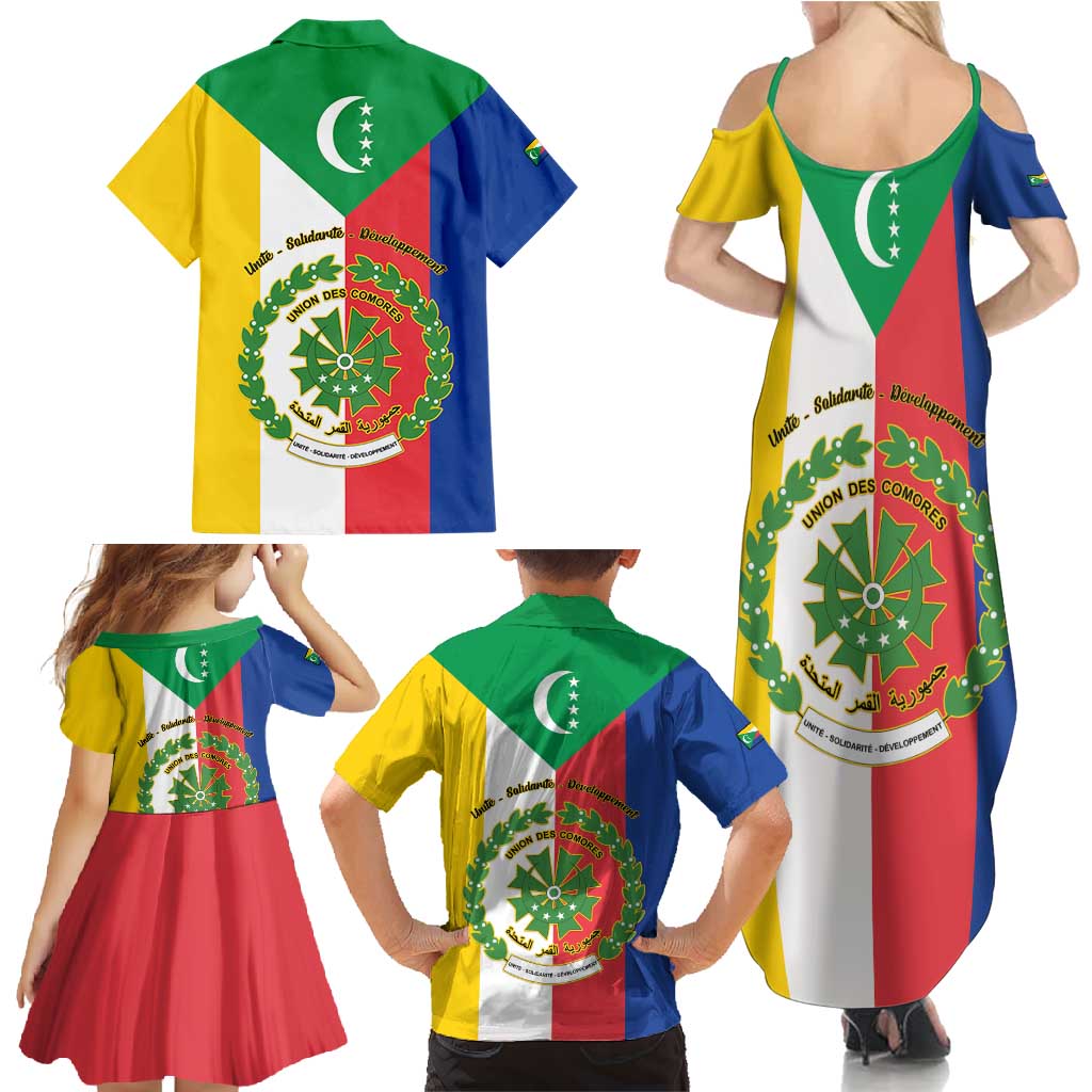 Comoros Family Matching Summer Maxi Dress and Hawaiian Shirt Coat Of Arms Flag Style