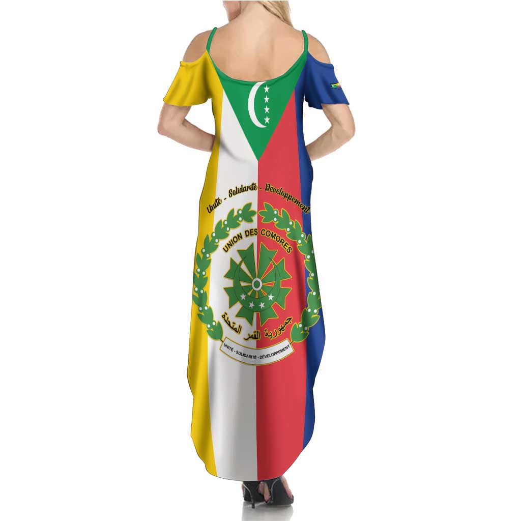 Comoros Family Matching Summer Maxi Dress and Hawaiian Shirt Coat Of Arms Flag Style