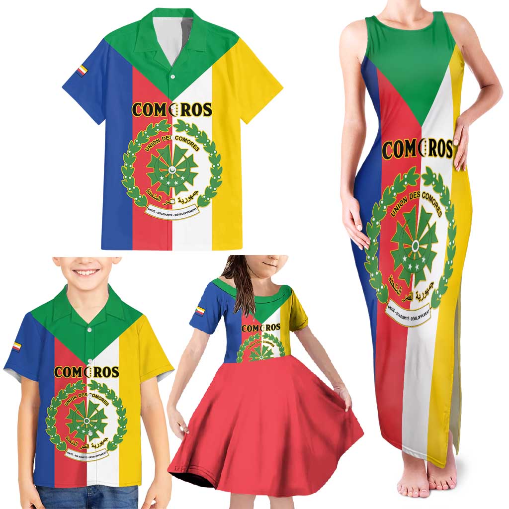 Comoros Family Matching Tank Maxi Dress and Hawaiian Shirt Coat Of Arms Flag Style