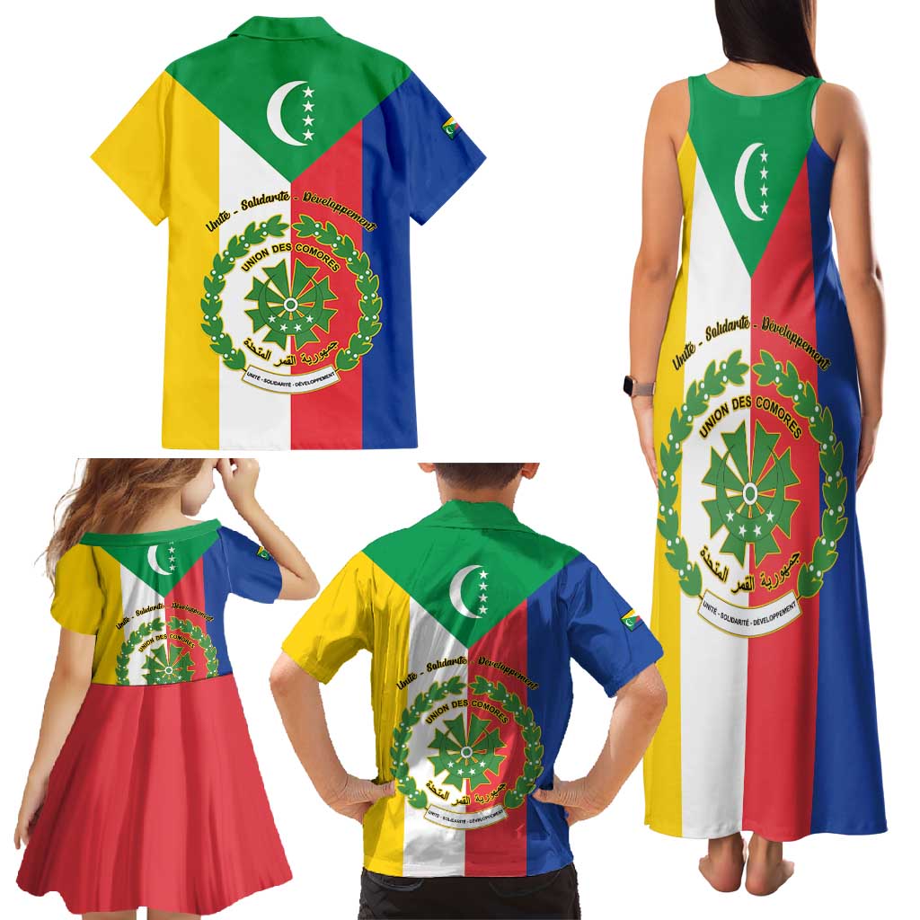 Comoros Family Matching Tank Maxi Dress and Hawaiian Shirt Coat Of Arms Flag Style