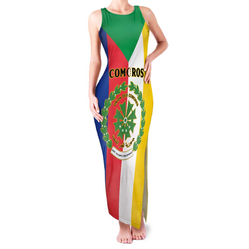 Comoros Family Matching Tank Maxi Dress and Hawaiian Shirt Coat Of Arms Flag Style