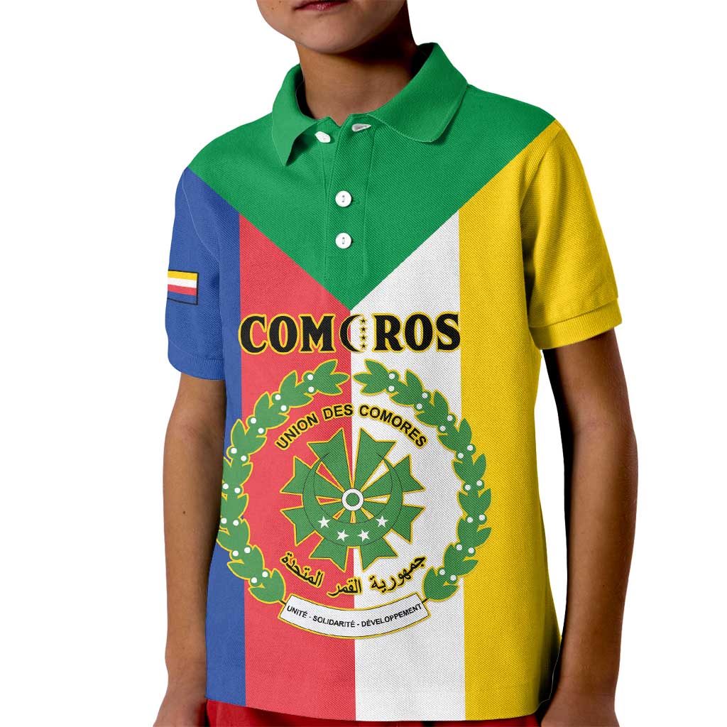 Comoros Kid Polo Shirt Coat Of Arms Flag Style
