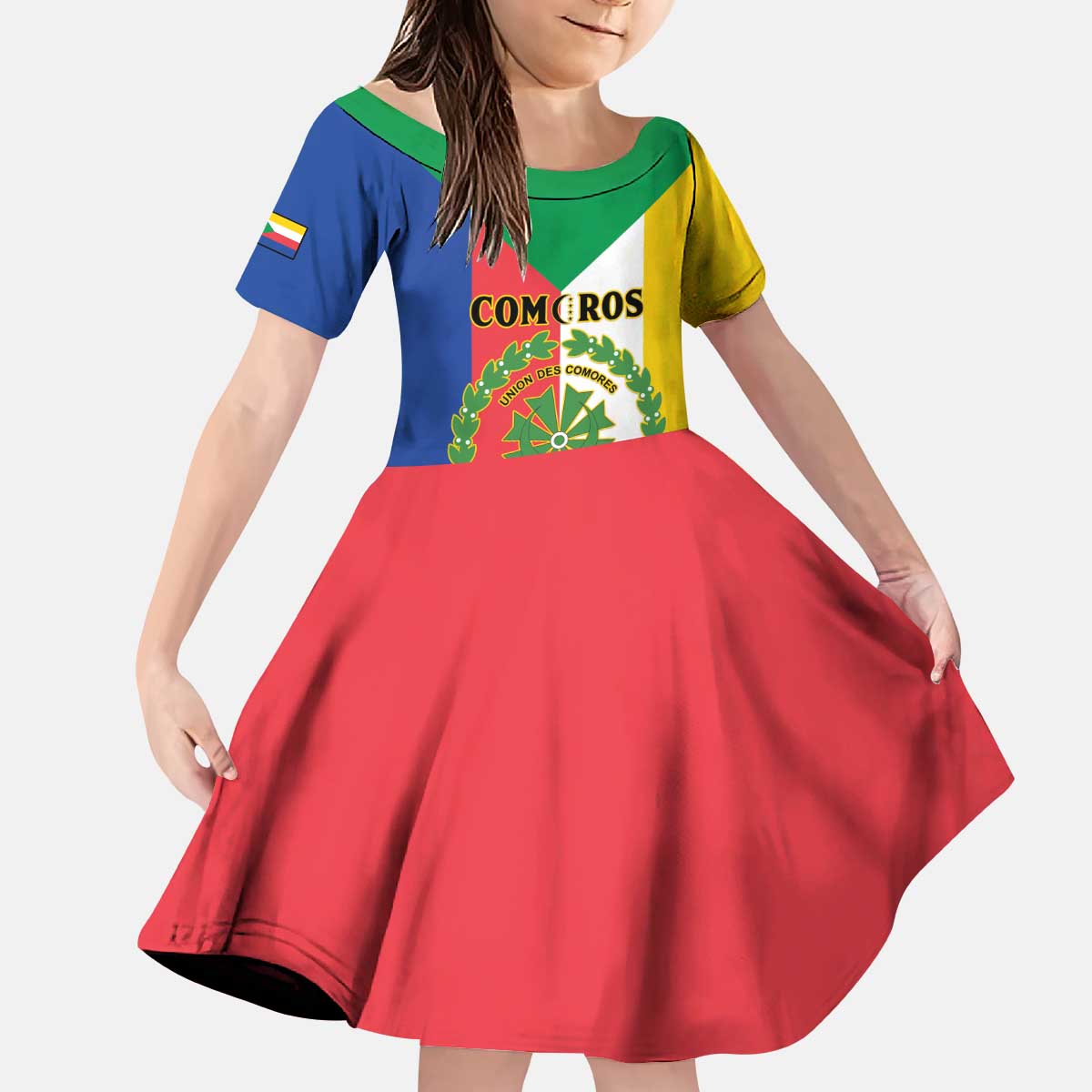 Comoros Kid Short Sleeve Dress Coat Of Arms Flag Style