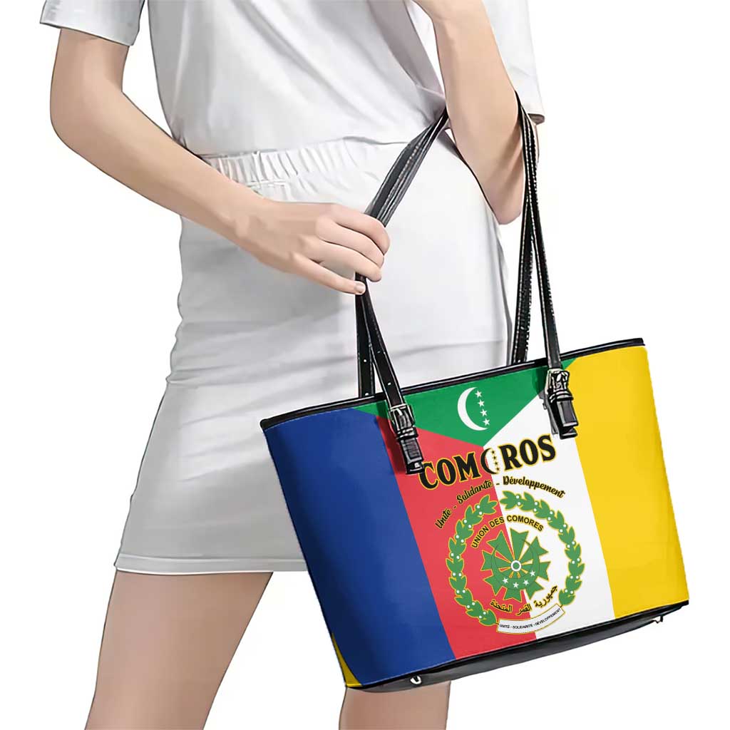 Comoros Leather Tote Bag Coat Of Arms Flag Style