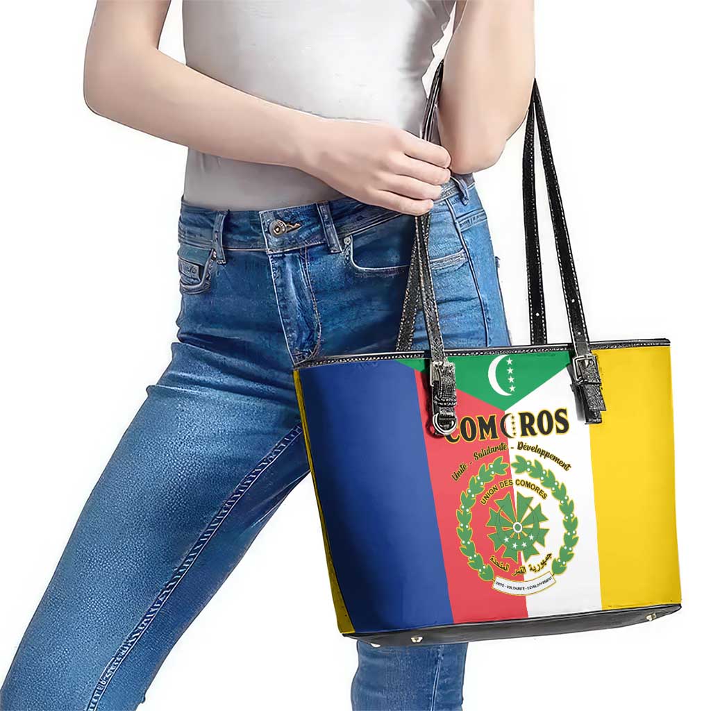 Comoros Leather Tote Bag Coat Of Arms Flag Style