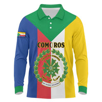 Comoros Long Sleeve Polo Shirt Coat Of Arms Flag Style