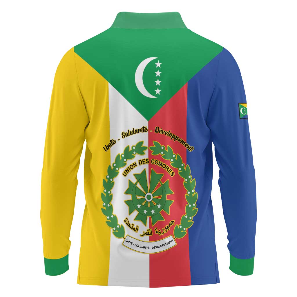 Comoros Long Sleeve Polo Shirt Coat Of Arms Flag Style