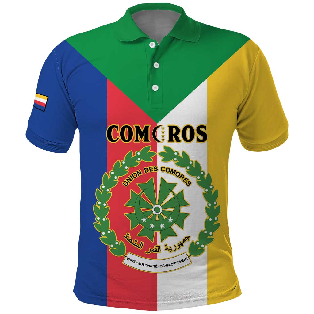 Comoros Polo Shirt Coat Of Arms Flag Style