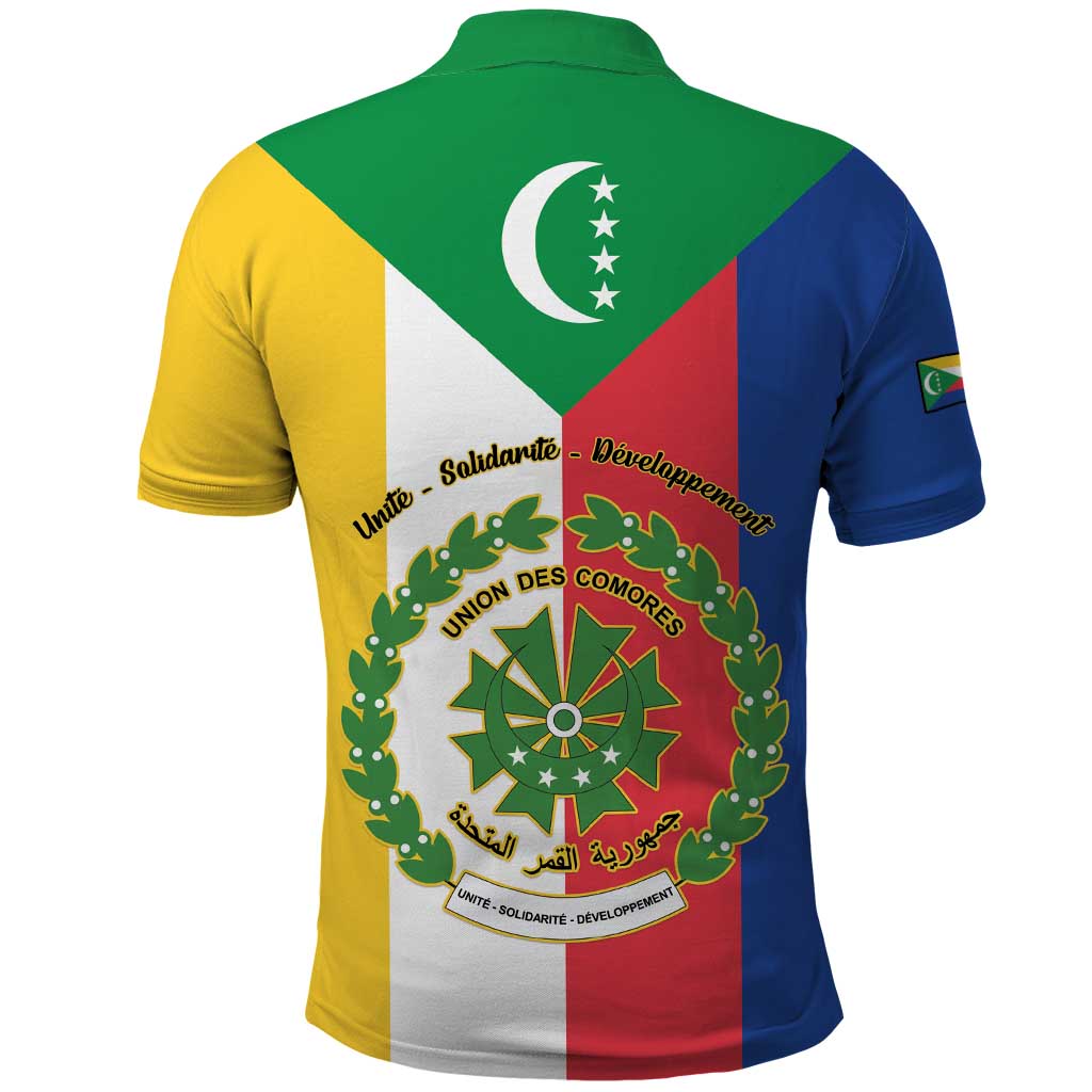Comoros Polo Shirt Coat Of Arms Flag Style