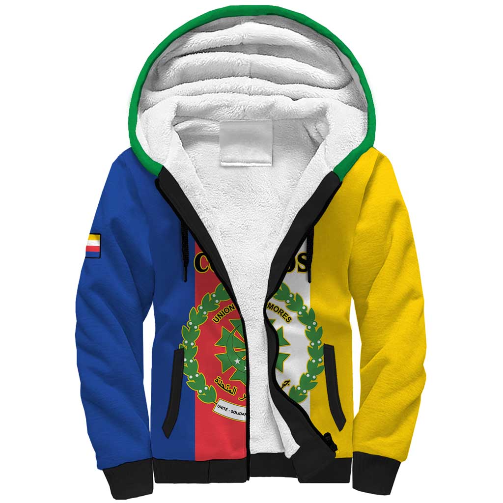 Comoros Sherpa Hoodie Coat Of Arms Flag Style