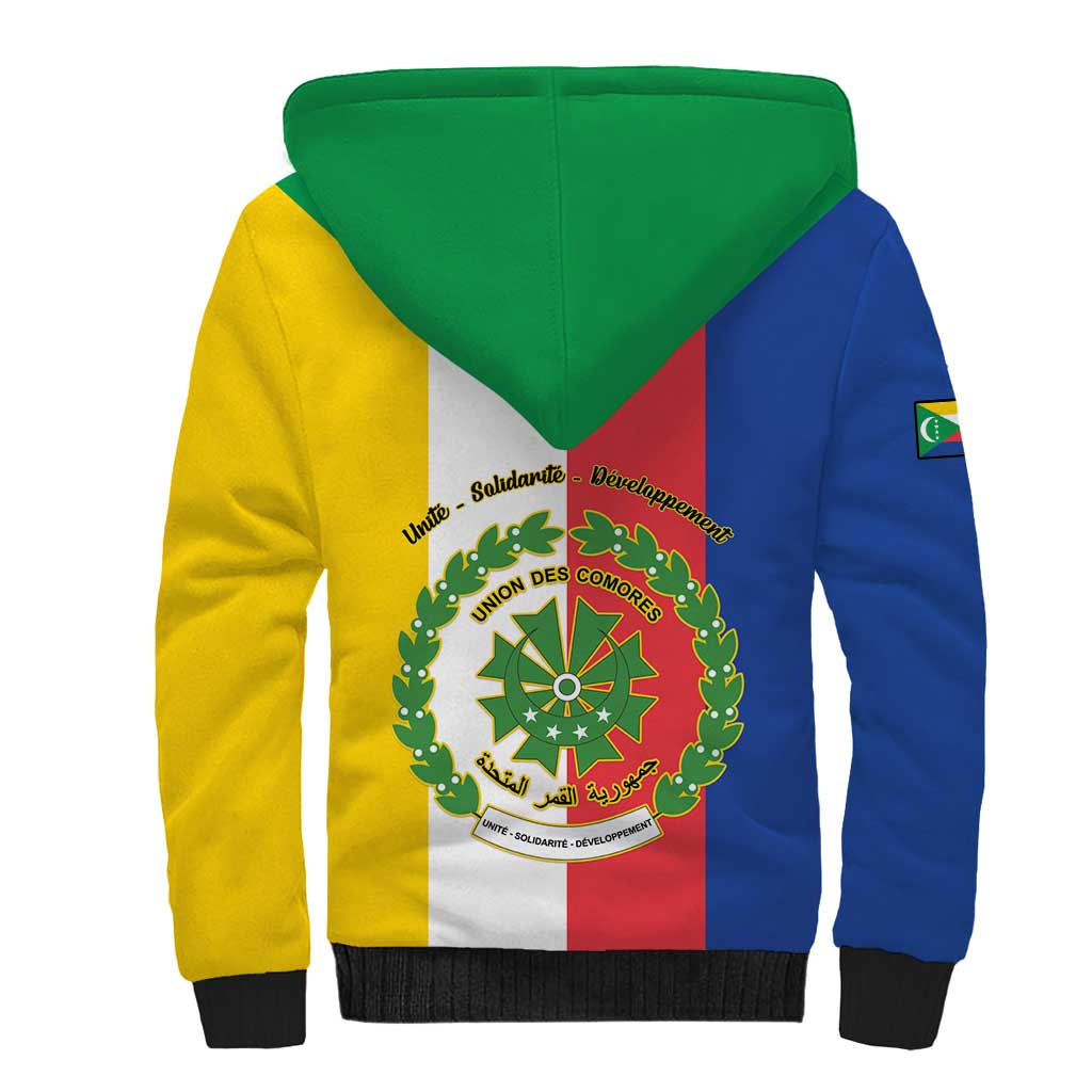 Comoros Sherpa Hoodie Coat Of Arms Flag Style