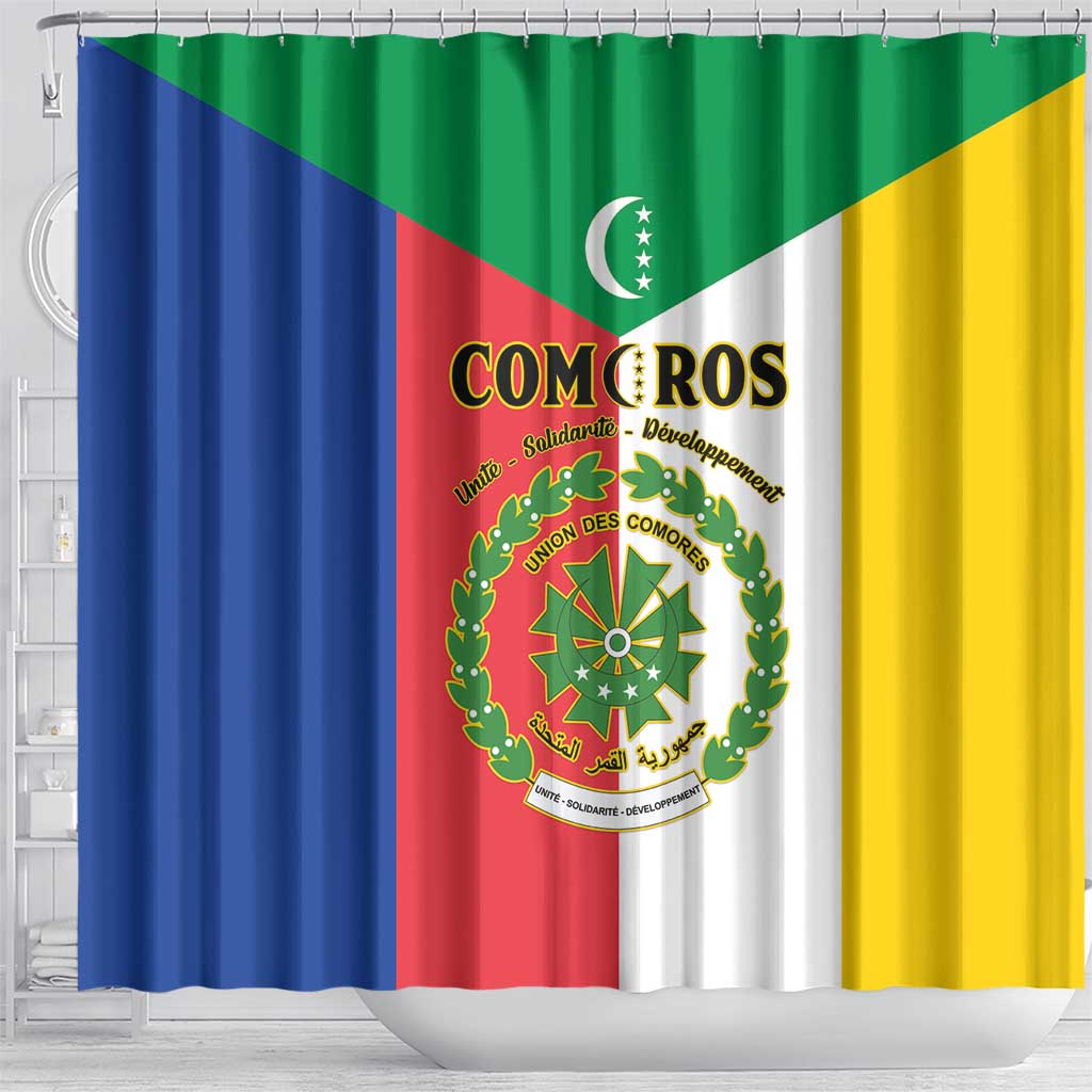 Comoros Shower Curtain Coat Of Arms Flag Style