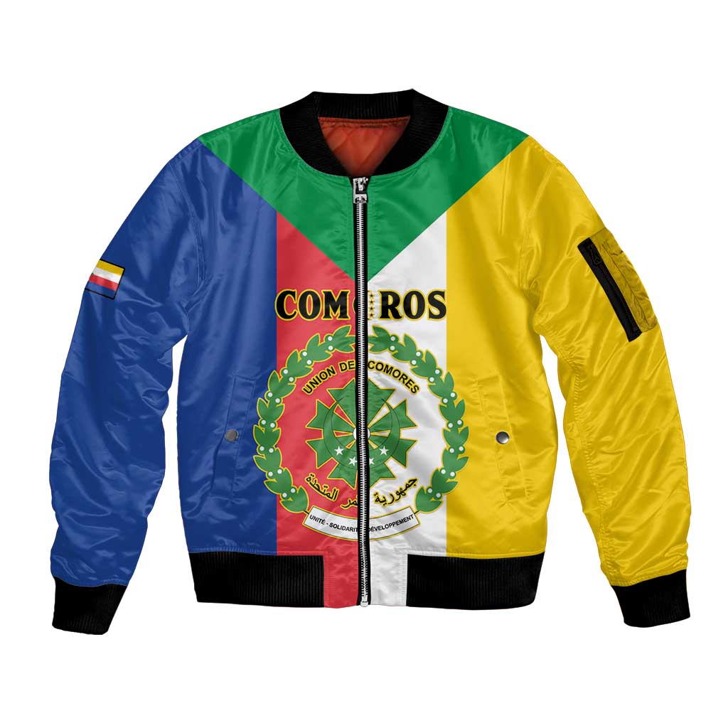 Comoros Sleeve Zip Bomber Jacket Coat Of Arms Flag Style