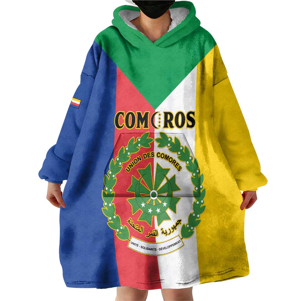 Comoros Wearable Blanket Hoodie Coat Of Arms Flag Style