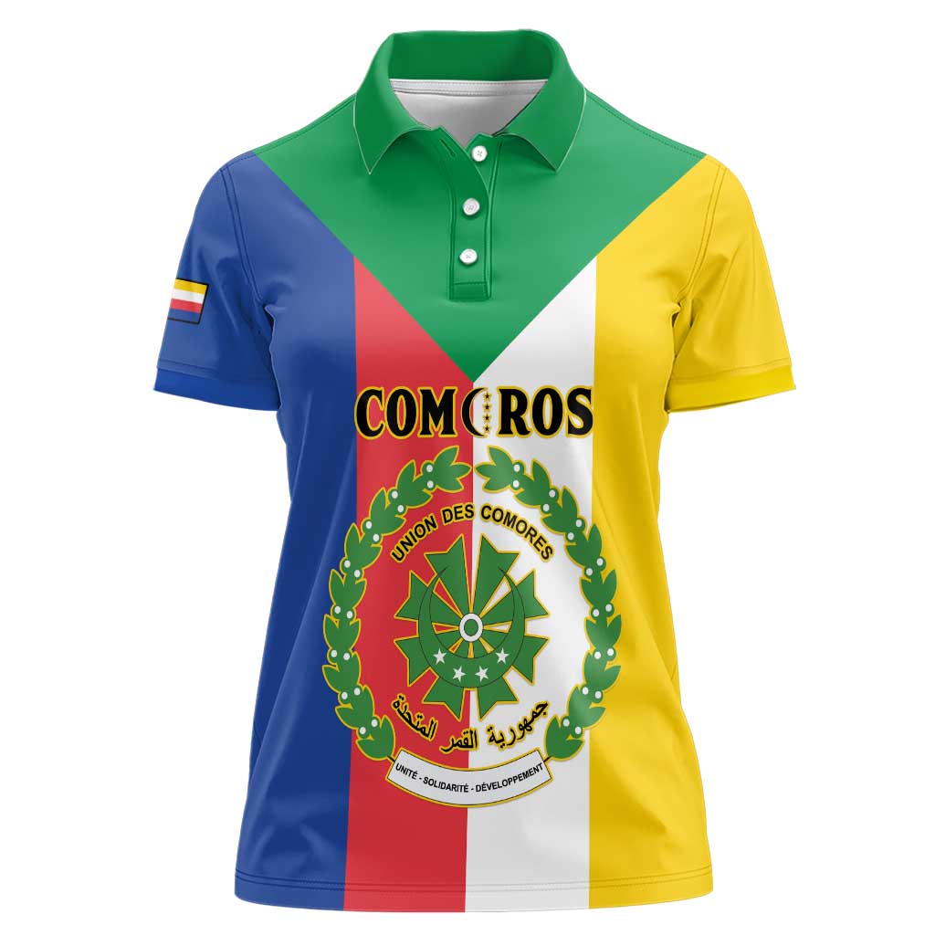 Comoros Women Polo Shirt Coat Of Arms Flag Style