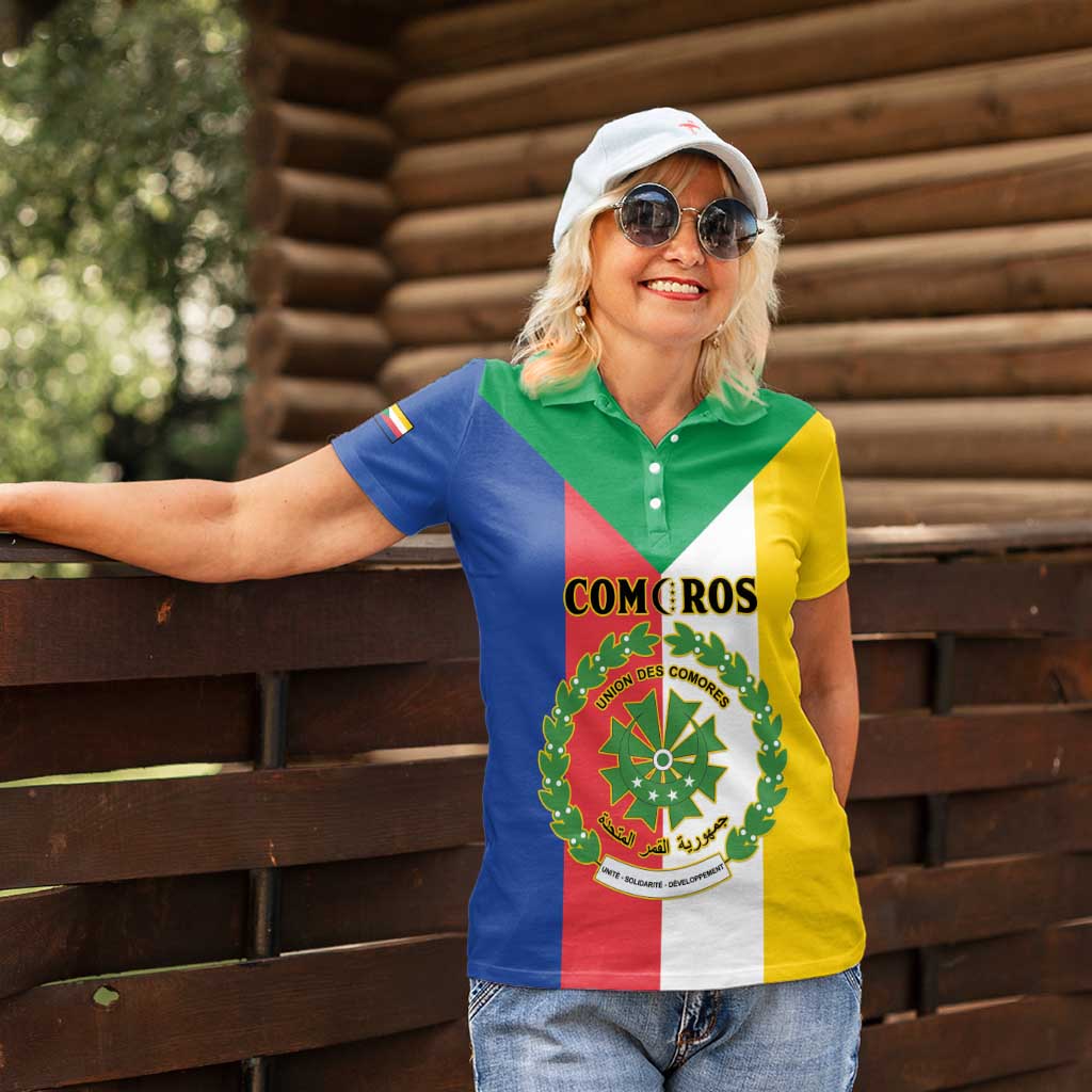 Comoros Women Polo Shirt Coat Of Arms Flag Style
