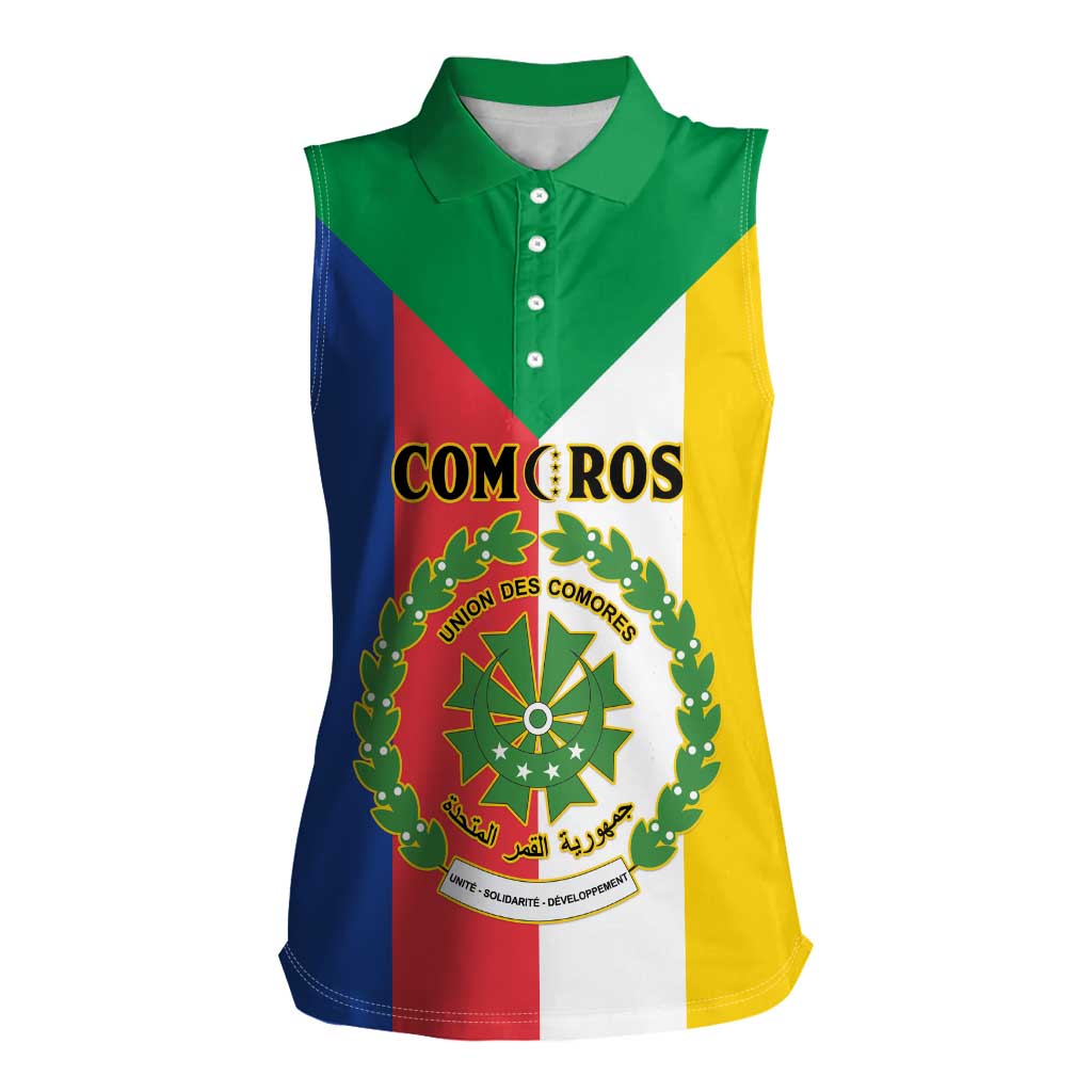 Comoros Women Sleeveless Polo Shirt Coat Of Arms Flag Style