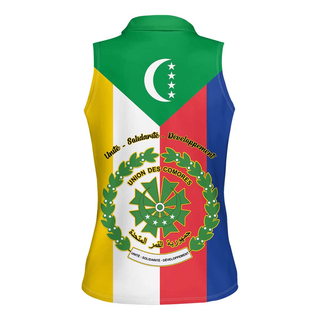 Comoros Women Sleeveless Polo Shirt Coat Of Arms Flag Style