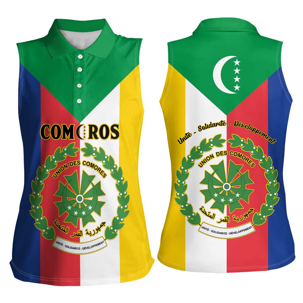 Comoros Women Sleeveless Polo Shirt Coat Of Arms Flag Style