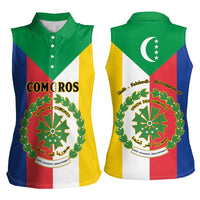 Comoros Women Sleeveless Polo Shirt Coat Of Arms Flag Style