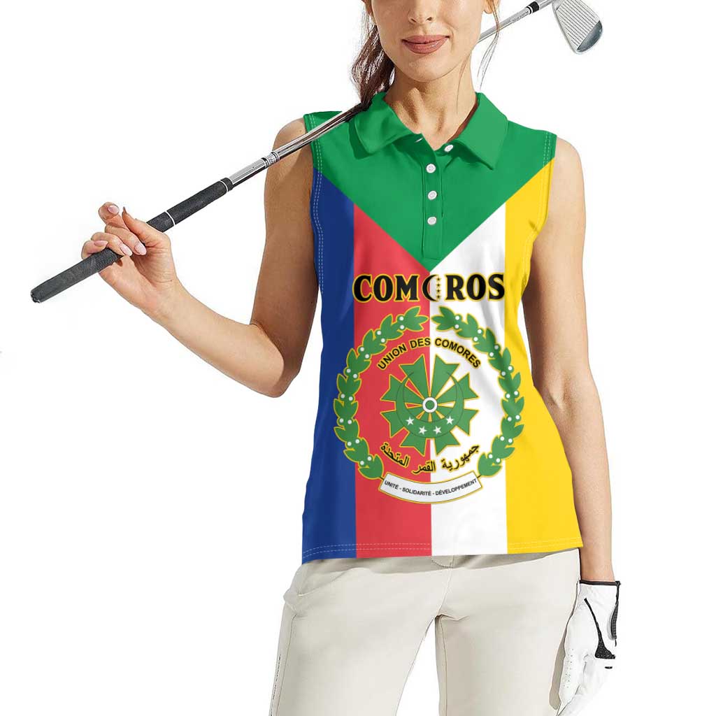 Comoros Women Sleeveless Polo Shirt Coat Of Arms Flag Style