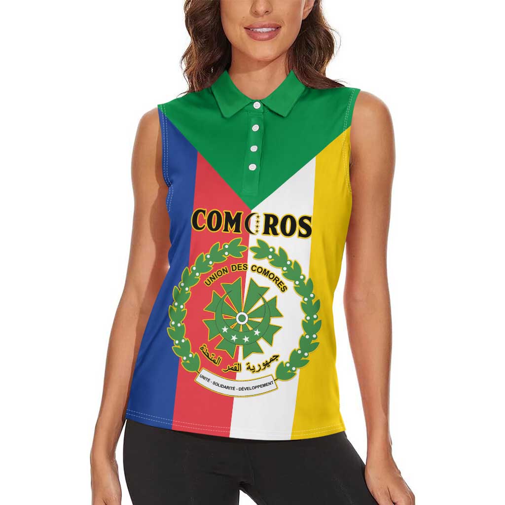 Comoros Women Sleeveless Polo Shirt Coat Of Arms Flag Style