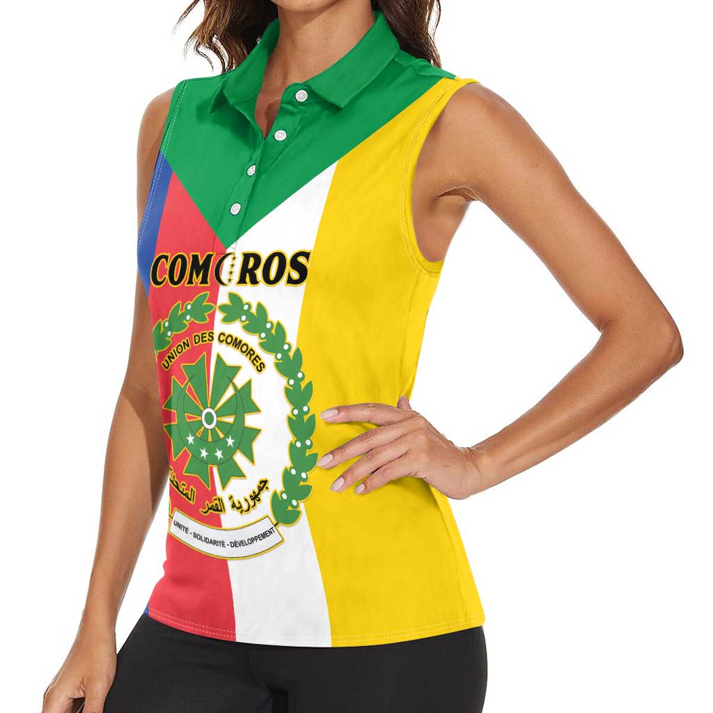 Comoros Women Sleeveless Polo Shirt Coat Of Arms Flag Style
