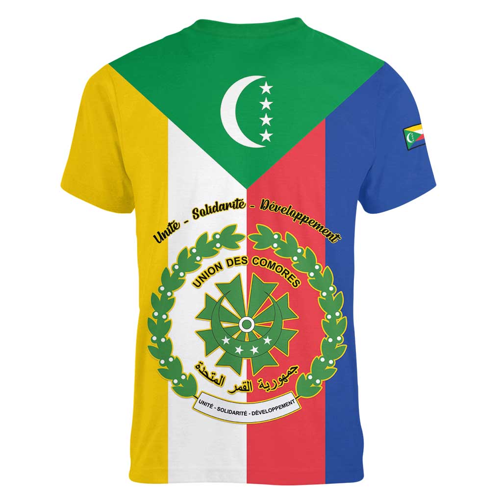 Comoros Women V-Neck T-Shirt Coat Of Arms Flag Style