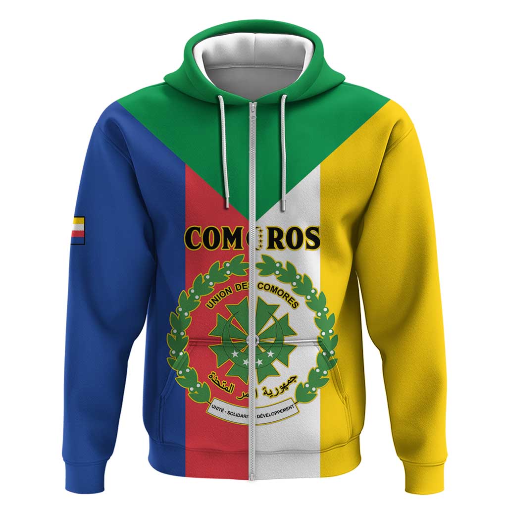 Comoros Zip Hoodie Coat Of Arms Flag Style