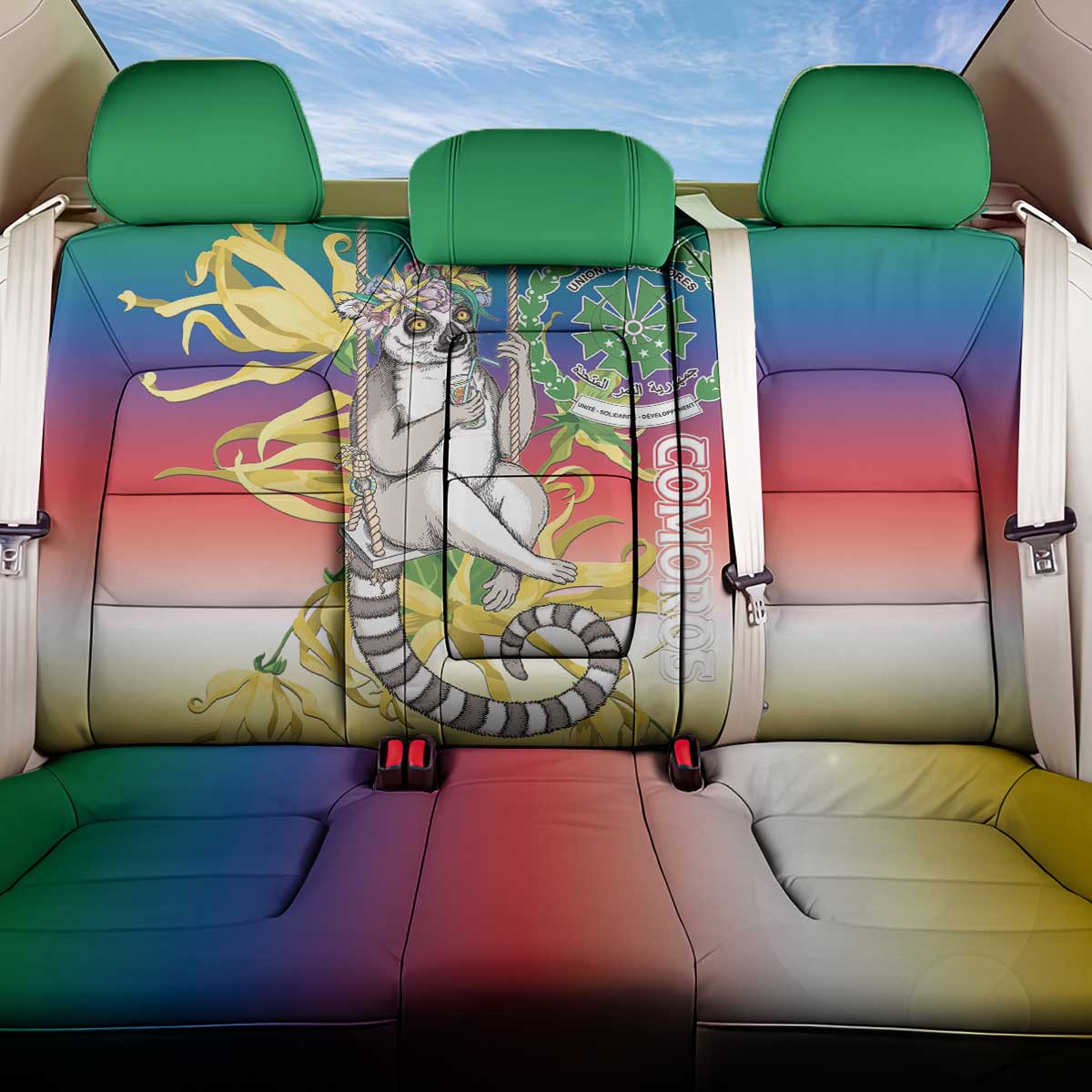 Comoros Mongoose Lemur Back Car Seat Cover Coat Of Arms With Ylang Ylang